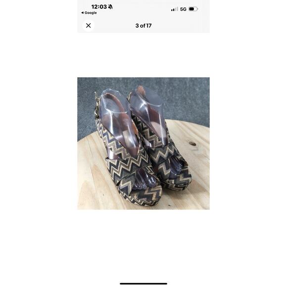 Crown Vintage Heels Womens 8.5 Peep Toe Platform Wedge Slingback Western Boho - Picture 3 of 6